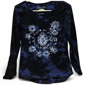 Earth Yoga Navy Long Sleeve Tie-dyed Top, Size Small